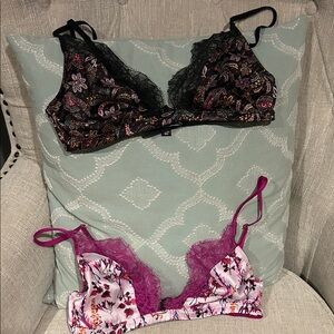 Victoria's Secret Black and Pink Floral Lace Bralette